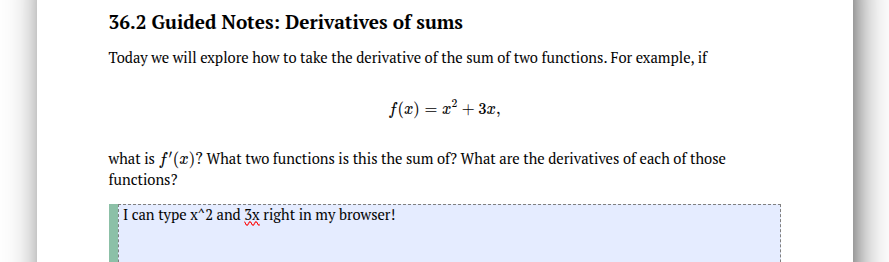 screenshot of a text entered in workspace on a PreTeXt handout