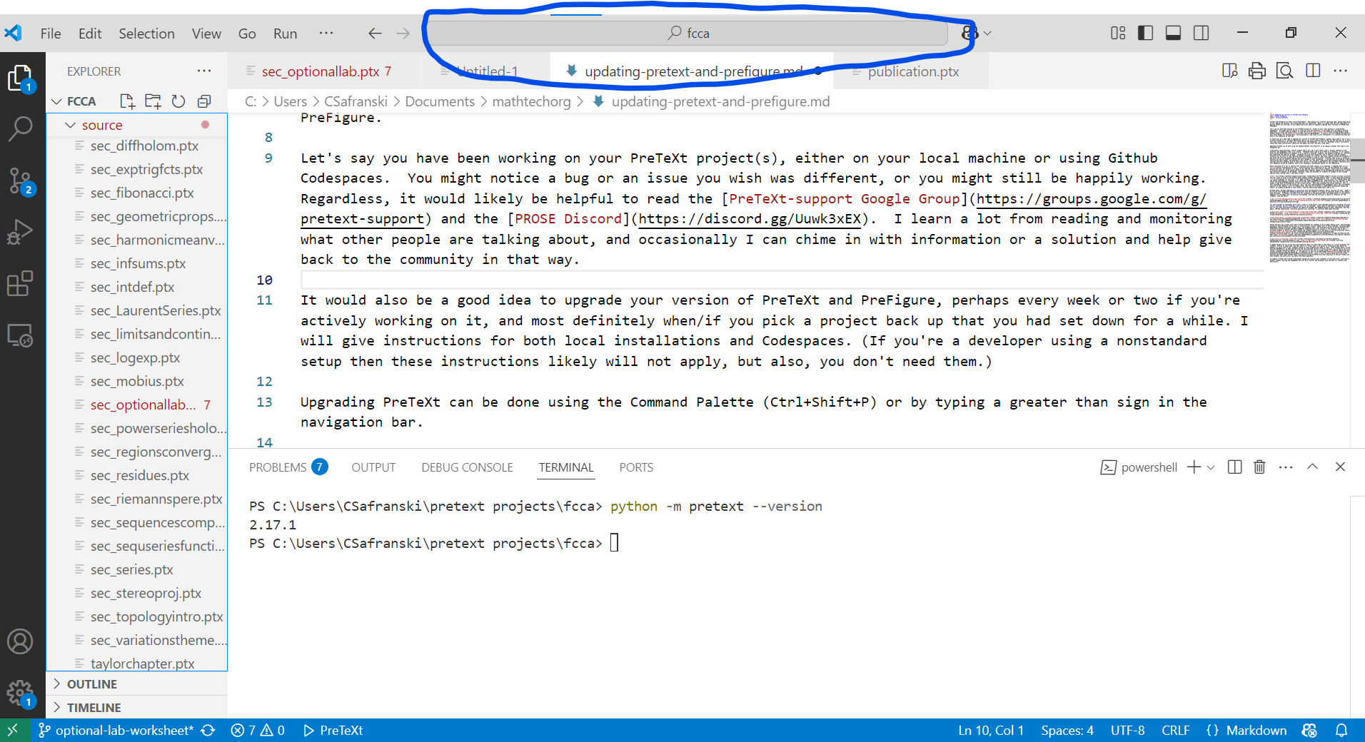 picture showing nav bar circled in local installation