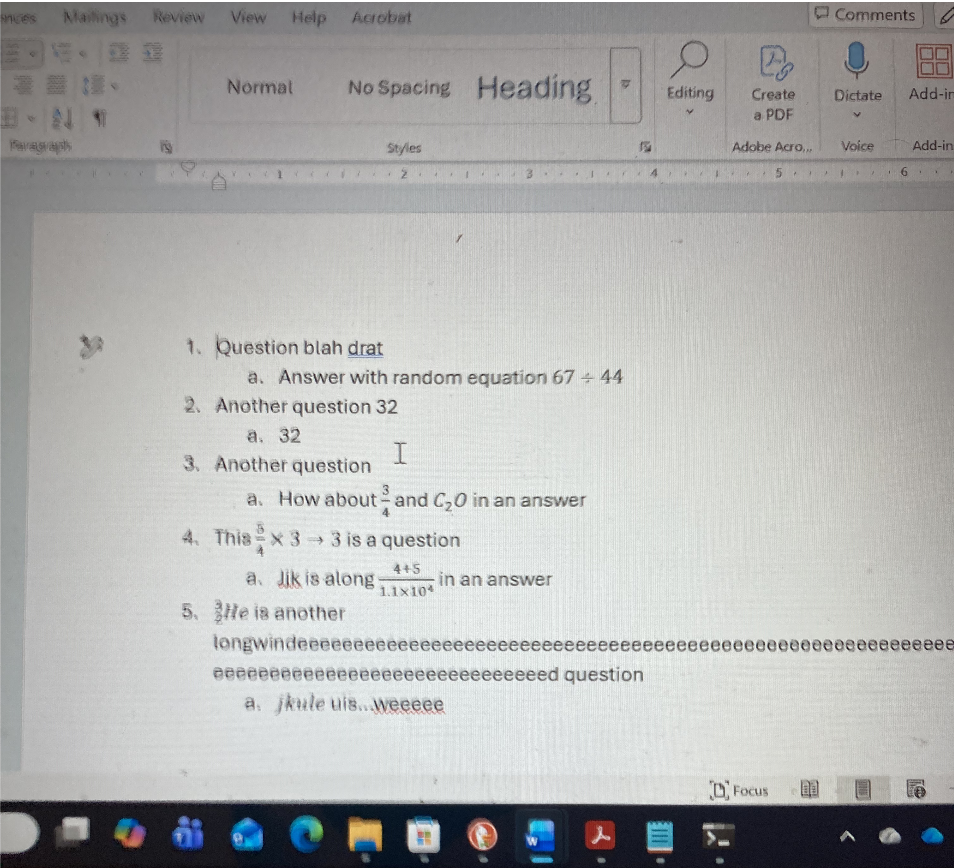 Some sample exercises written in Word